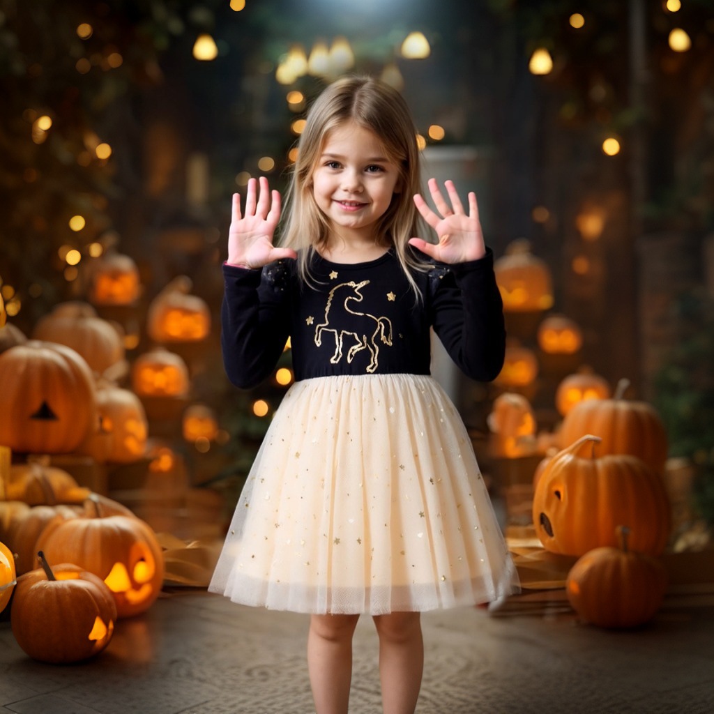 Skirt Children's Clothing Cartoon Knitted Skirt Girls Christmas Dress Puff Sleeves Lolita Children's Princess Style Skirt