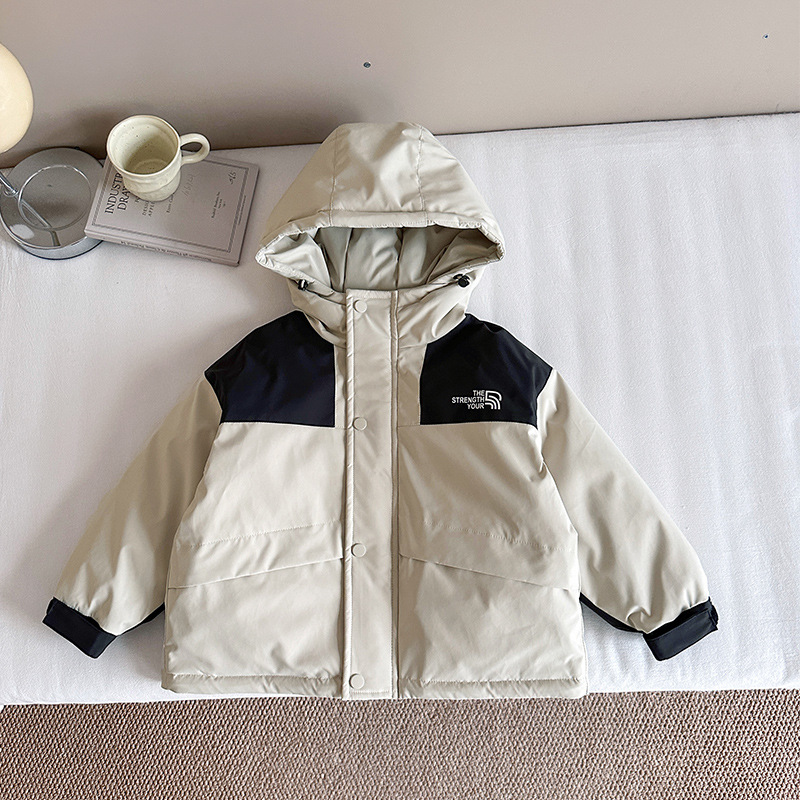 Wind Valley 2025 nuevo invierno para niños coreanos color contrastante chaqueta de plumón chaqueta de asalto con capuz chaqueta gruesa image 8
