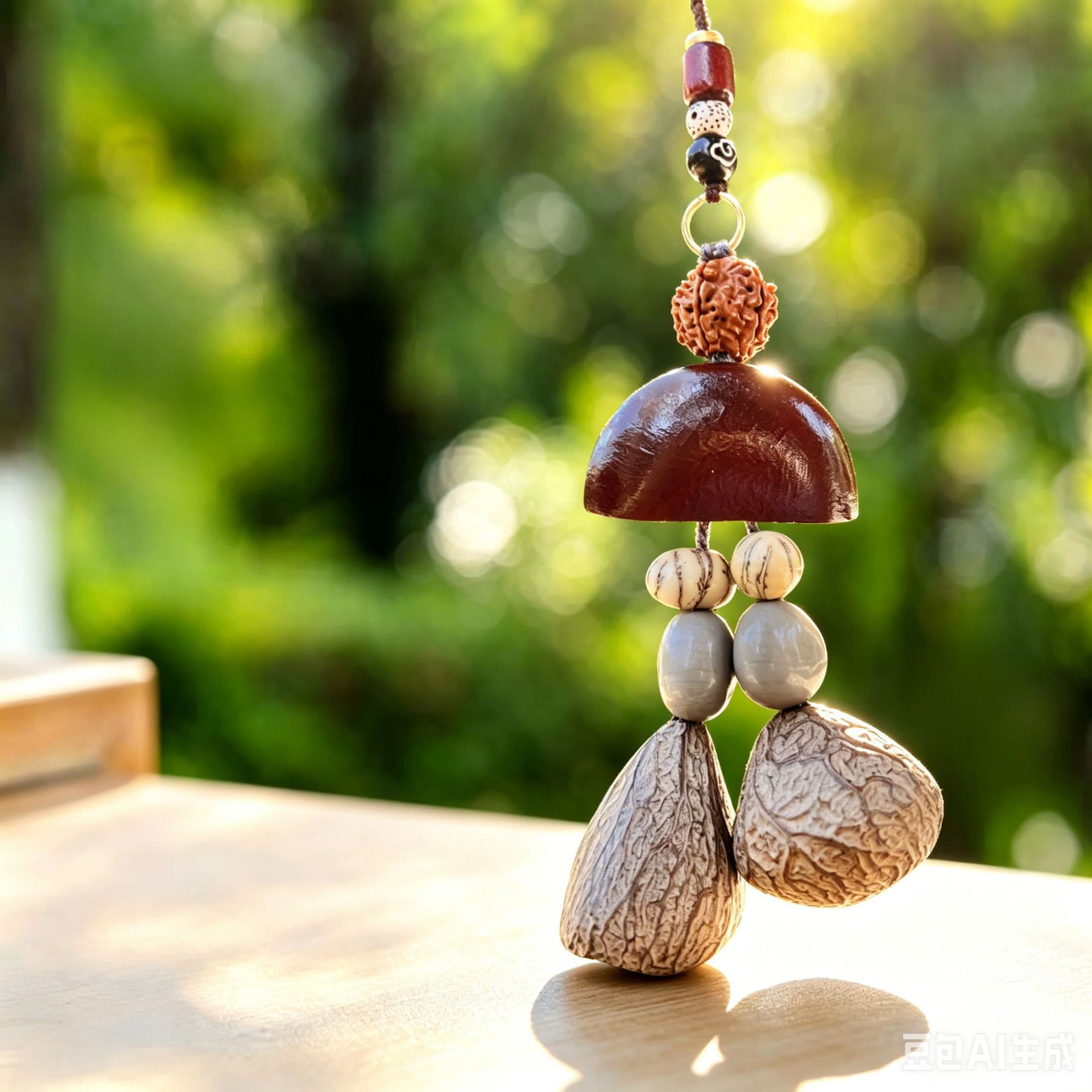 Forest-style natural fruit shell wind chime bag pendant, healing handmade finished product, car-mounted rattle, calming hanging ornament