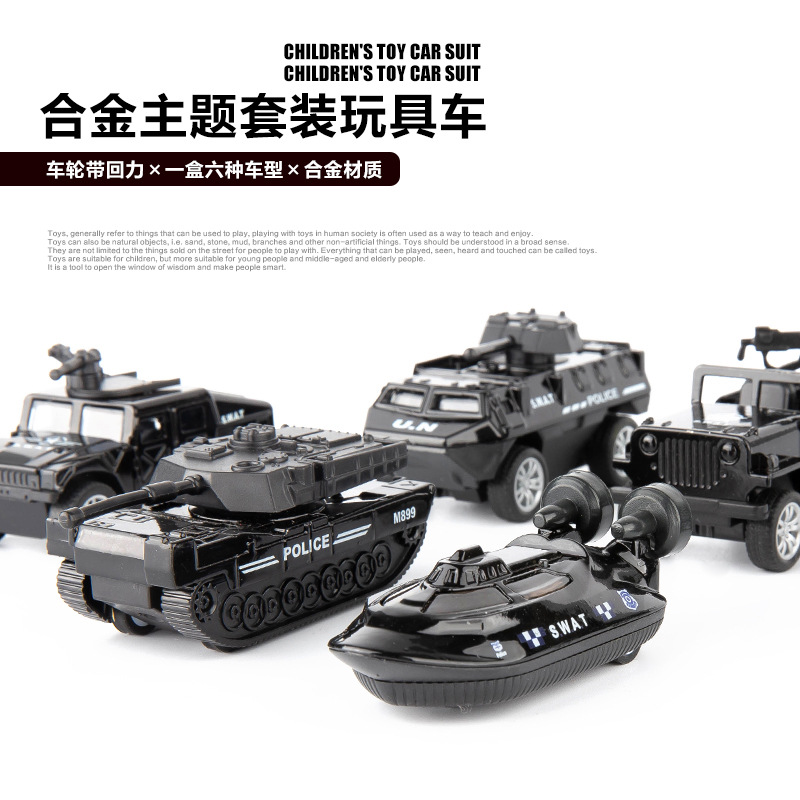 Coche de aleación de simulación transfronteriza modelo de coche de policía Vehículo de ingeniería militar Camión de bomberos 6 Pack traje juguetes para niños