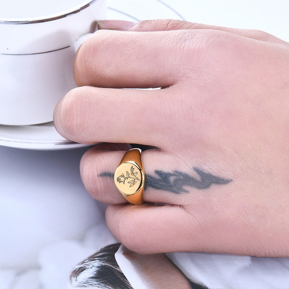 Vintage Style Geometric Rose Titanium Steel Plating Rings
