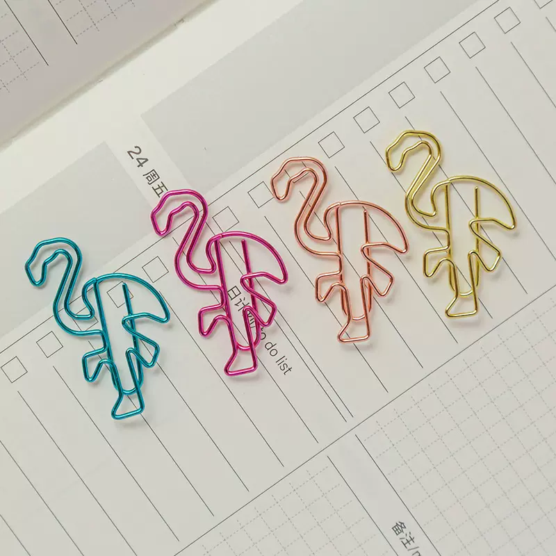 现货批发彩色火烈鸟异形曲别针彩色回形针办公文具金属电镀书签夹