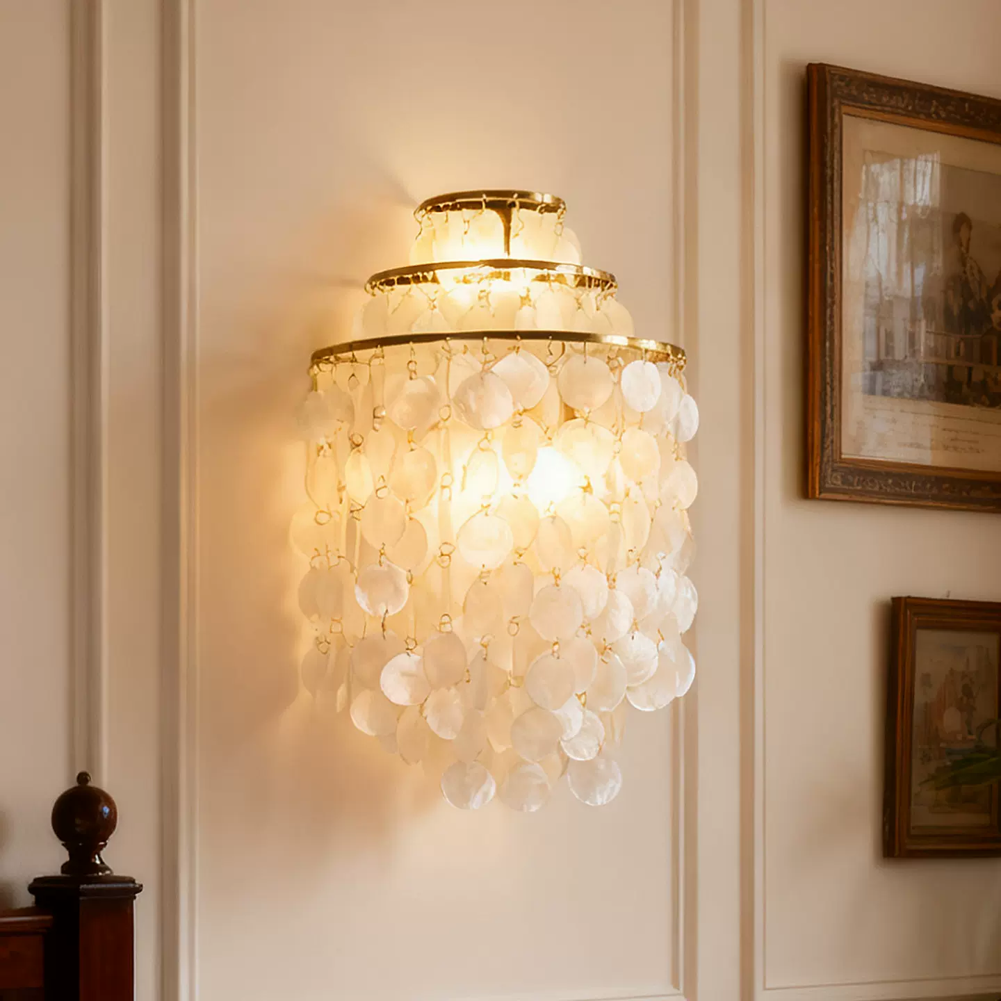 丹麦设计师珍珠贝壳浪漫风铃装饰壁灯法式室内奶油走廊客厅卧室