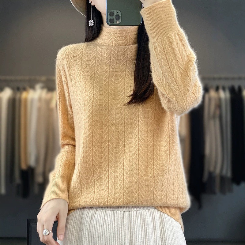 Pure wool lightweight rib-knit fluffy simple and neat long-sleeved versatile women's autumn and winter casual chic top Pure wool lightweight rib-knit fluffy simple and neat long-sleeved versatile women's autumn and winter casual chic top