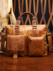 Vintage Crazy Horse Leather Men's Bag Business Fashion Men's Briefcase Large Capacity Crossbody Bag Men's Handbag