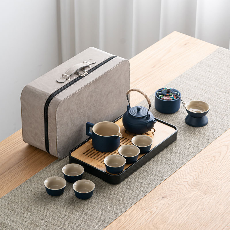 파란색 손잡이 주전자 + 흰색 회색 가방