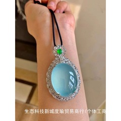 缅甸冰种翡翠蛋面吊坠天空蓝海水蓝925银镶嵌玉佩挂件男女款送礼