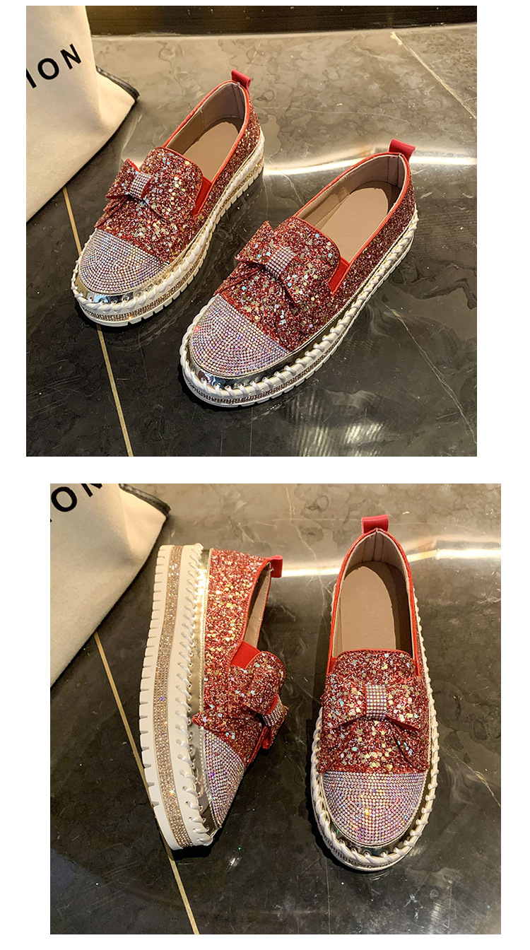 Damen Plattform Slipper Mit Strass Schleife Und Glitzer Sohle_voghion.com