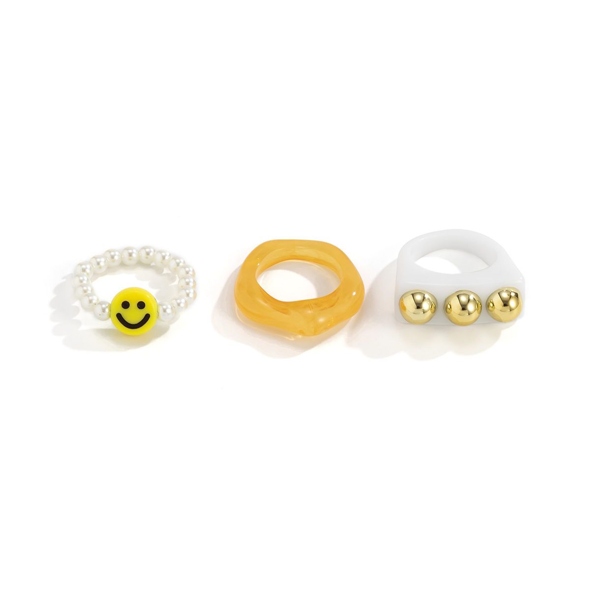 Personalized Geometric Multi-color Smiley Pearl Set Rings Europe And America Cross Border Fashion Hollowed-out Acrylic Ring display picture 4