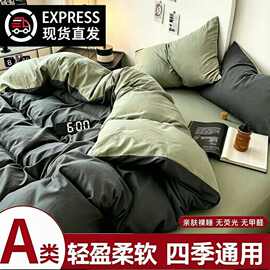 A类母婴可用磨毛纯色四件套床笠床单被套学生简约宿舍床上三件套