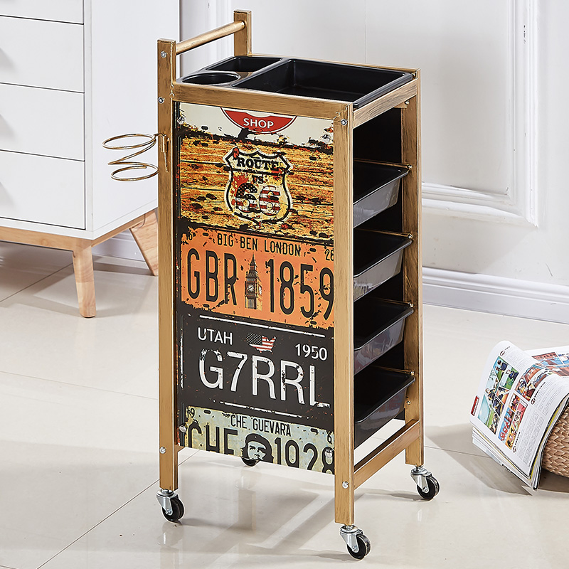 レトロ理髪カートヘアサロントロリーバーバー理髪店パーマ染料ツールカート美容トロリー