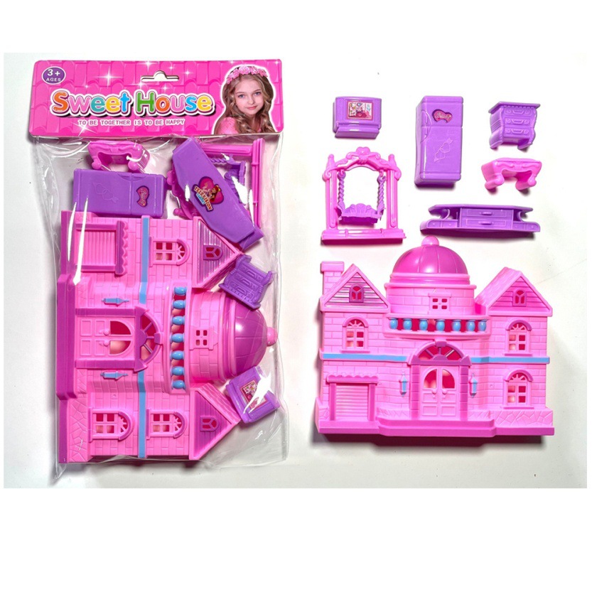 Los juguetes modelo de casa de juegos para niños se pueden instalar con una serie de combinación de muebles de casa de hongos dulces de 10 piezas