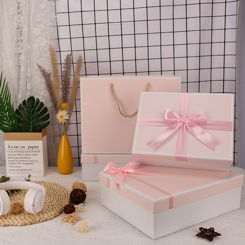 现货粉色蝴蝶结礼盒空盒天地盖包装盒生日礼物盒情人节伴手礼品盒