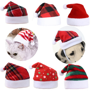 Cross-Border Multi-Color Pet Christmas Hat, Cat Holiday Hat, Dog Stripesd Christmas Holiday Headdress Decoration