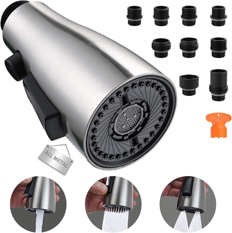 Metal Kitchen Faucet Replacement Head, Three Functions of High Pressure Kitchen Faucet Head, Pull-Down Kitchen Sink