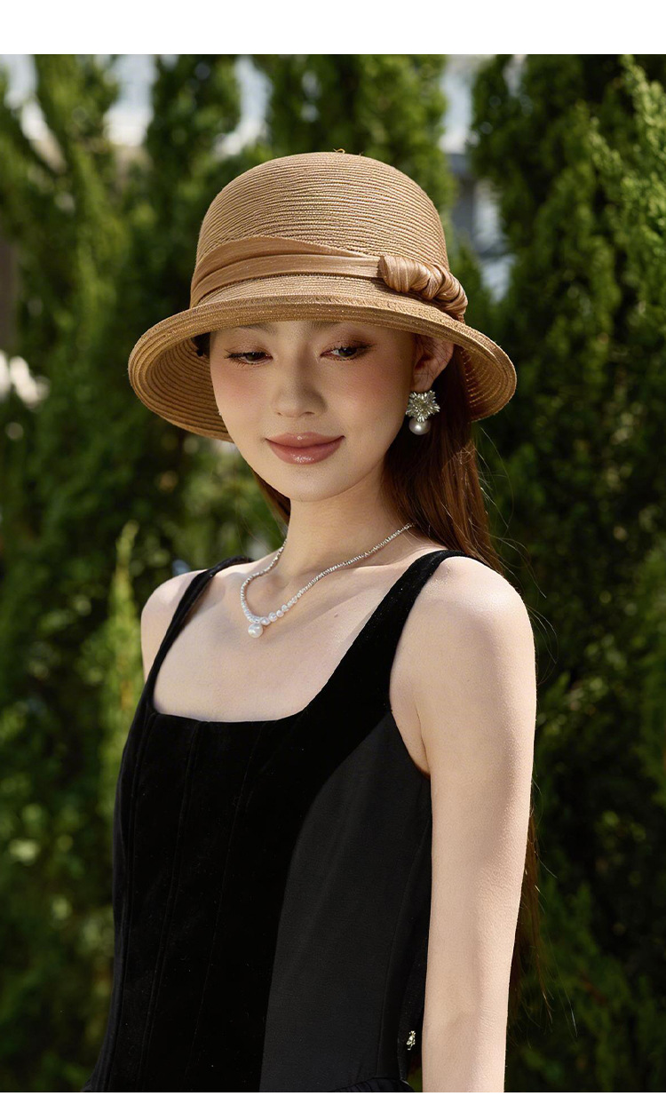 Mũ rơm vành rộng kiểu Pháp chống nắng đi biển, chất liệu rơm dệt, vành rộng che nắng, phong cách thanh lịch — màu be chi tiết 7