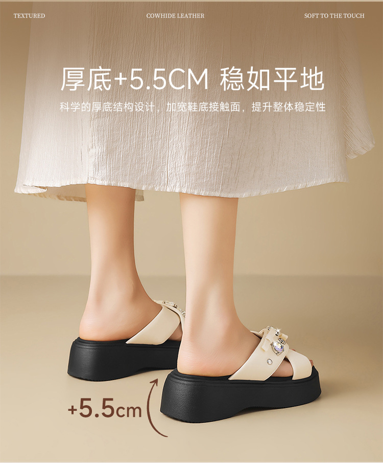 Dép sandal nữ đế dày quai chéo đính đá thoáng khí — KN331 Đen chi tiết 6