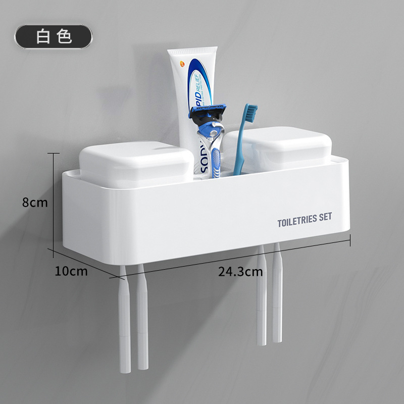 Estante de cepillo de dientes para el hogar, taza de enjuague bucal sin perforación para el baño, taza de cepillo para dientes, juego de caja de almacenamiento de pared para el baño