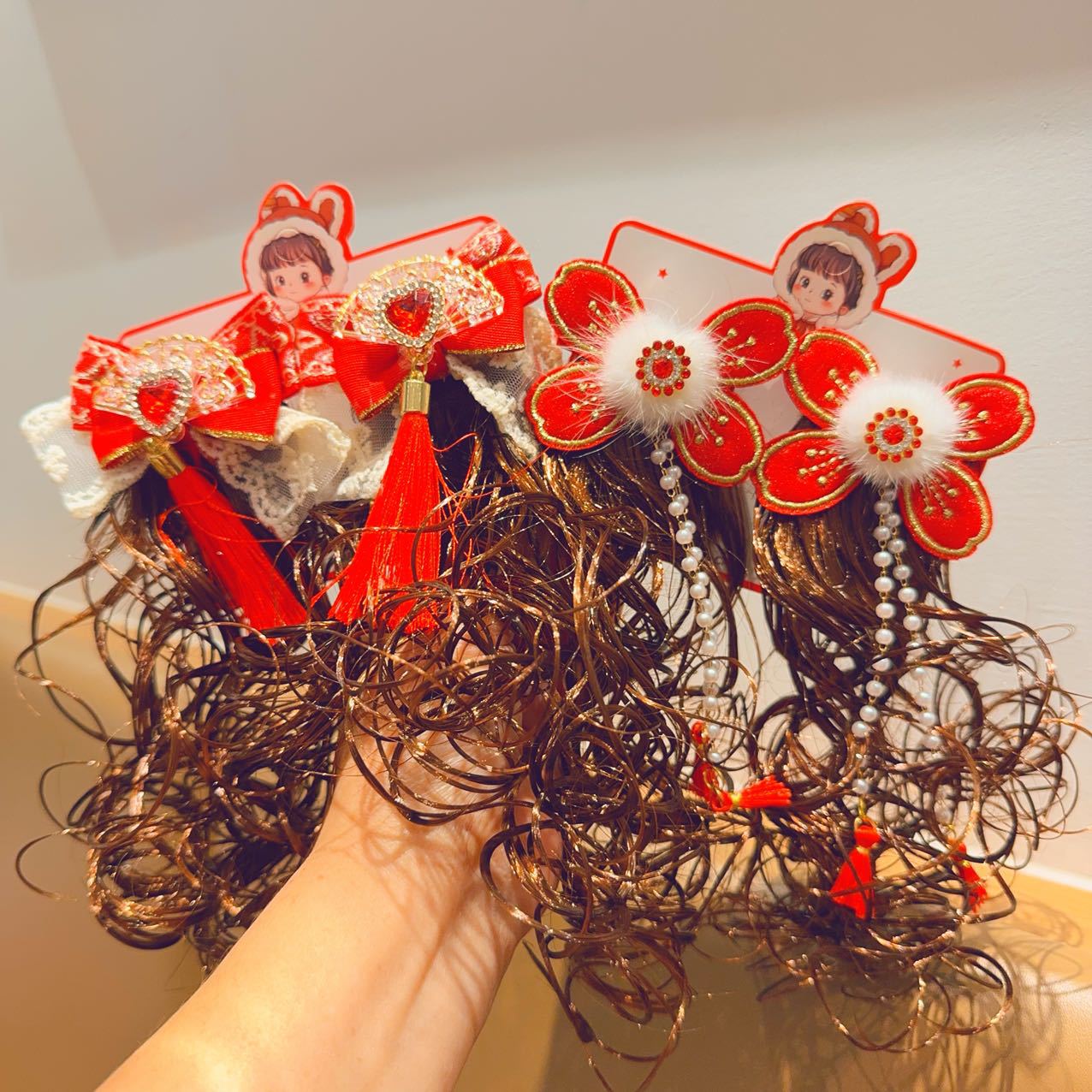 Juegos de Año Nuevo para el cabello de niños pelucas trenzas de Año Nuevo niñas tocado princesa bebé tarjetas de cabello niñas brocas de arco