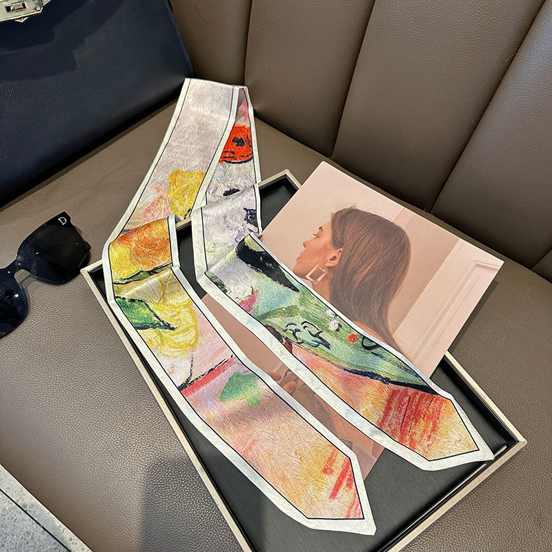 Pequeña correa de cabello para mujeres nuevos estilo coreano inins de moda pinturas al óleo de punta pies pequeños pañuelos largos para atar bolsos cinturón para atar bufandas de cabello