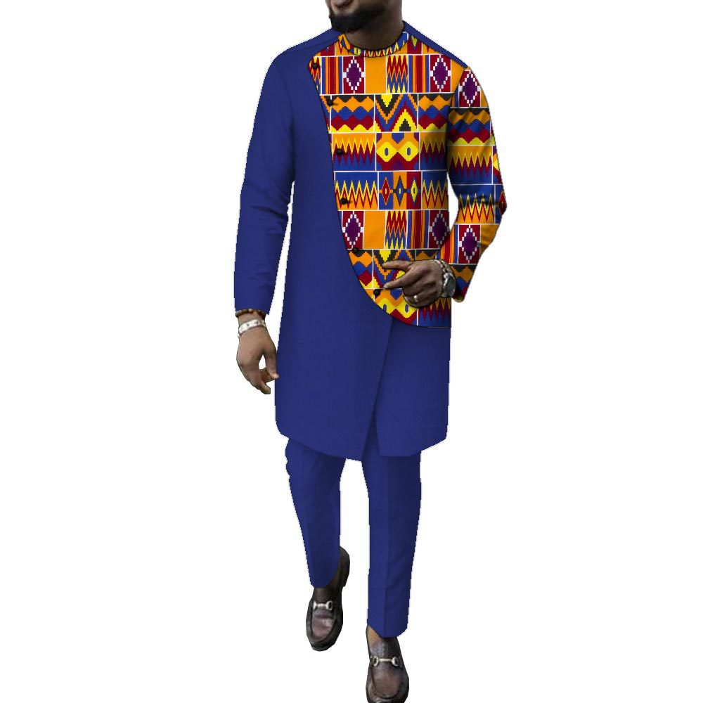 African-style printed ethnic men's casual suit, African-style shirt and trousers 2-piece set, Ankara clothing
