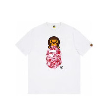 跨境批发专供BAPE短袖男T恤女猿人头T-shirt高版本三领标圆筒潮牌
