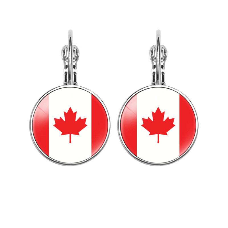 11g Weight Iron Ear Needle Material Drop Earrings Classification 1 Pair Quantity Holiday, Daily Occasion Glass, Iron Material National Flag, Round, American Flag Pattern Women's Gender Modern Style, Classic Style Style 1 Pair Modern Style Classic Style National Flag Round American Flag Glass Iron Drop Earrings 2