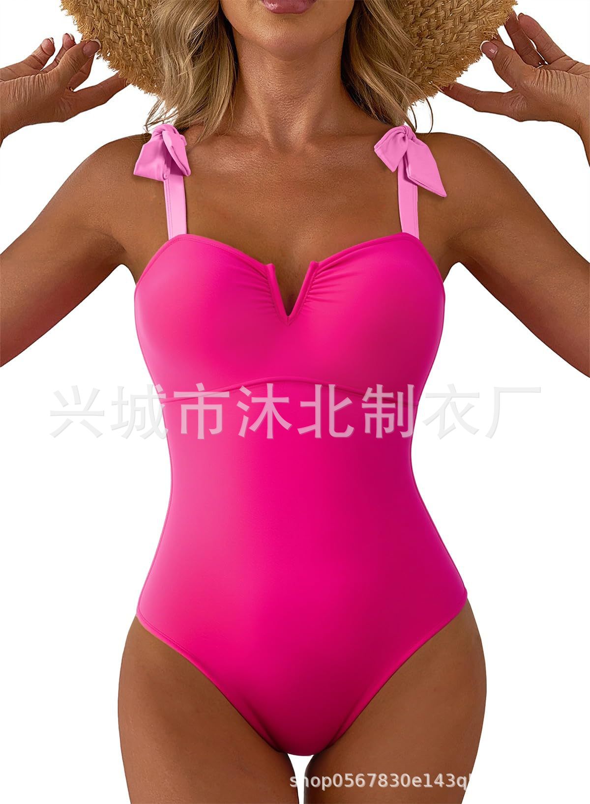 2026 nuevo amazon mujer monótono trajes de baño abdominales V-collar lazos de hombro plegado de cubierta completa image 9