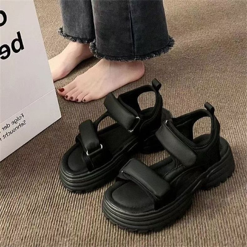运动凉鞋女夏季2025年新款网红松糕厚底魔术贴休闲百搭罗马沙滩鞋