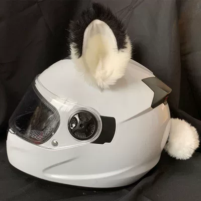 Plush Ear Accessories Ski — Motosiklet dəbilqələri - a-pair-of-white-black-pointed-cat-ears-tail