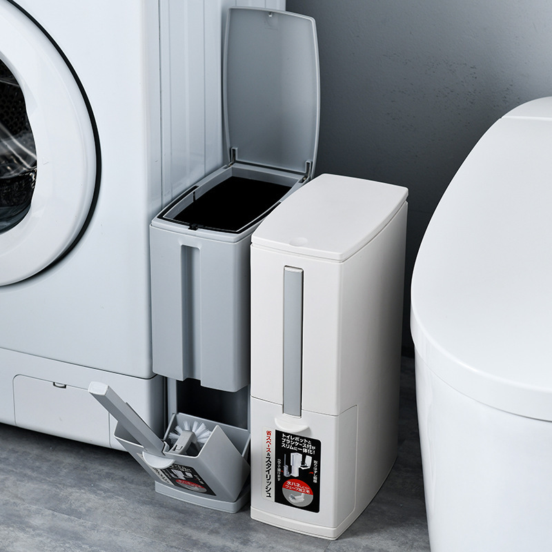 Trash Can, Bathroom Gap Storage Bucket, Creative Cleaning Bucket, Toilet Brush All-In-One Set, Household Press Rectangular