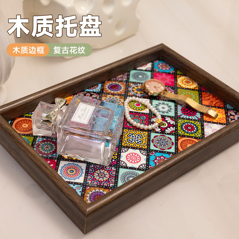 Bohemian Style Retro Tea Tray Jewelry Rectangular Wooden Photo Frame Storage Tray for Wine Glasses, Tea, and Collectibles Bohemian Style Retro Tea Tray Jewelry Rectangular Wooden Photo Frame Storage Tray for Wine Glasses, Tea, and Collectibles