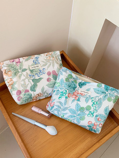 Fresh and Simple Floral Cotton Large-Capacity Cosmetic Bag Small Square Bag Cosmetic Bag Pure Cotton Zipper Liner Bag Clutch Bag