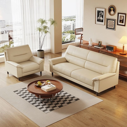 Nordic small apartment leather sofa minimalist living room sofa set office double three-seater genuine leather sofa