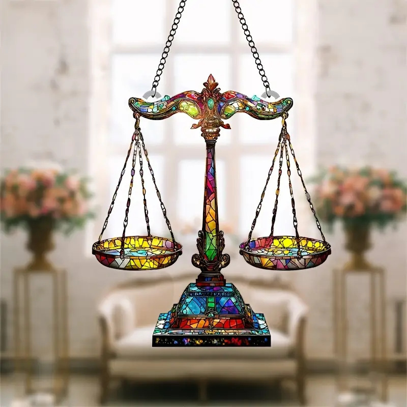 Cross-border TEMU hot sale, colorful Libra design justice theme and green leaf dream catcher acrylic Cross-border TEMU hot sale, colorful Libra design justice theme and green leaf dream catcher acrylic