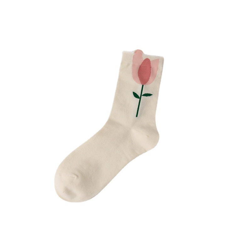 Tide, three dimensional knee socks, mid-length, flowered