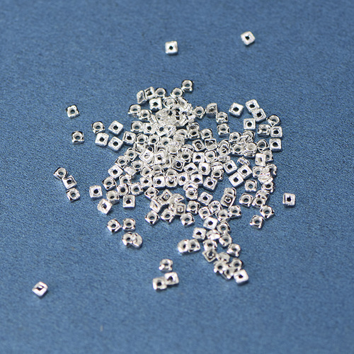 999 Pure Silver S925 Pure Silver Square Broken Silver Accessories Several Liang Beads Flash Beads Plain Silver Squares 1.7 Handmade Beads
