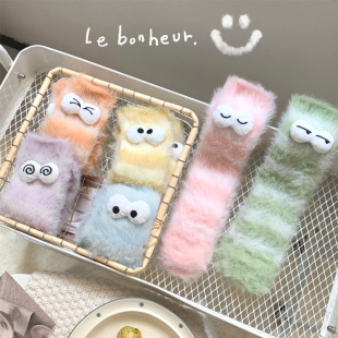 Cross-Border Socks for Women Autumn and Winter Cartoon Monster Socks Coral Velvet Thickeneded Warm Mid-Tube Home Sleep Plush Floor Socks