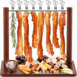 木色托盘竹制熟食托盘木架培根挂钩肉类托盘烧烤店烤肉挂肉木架