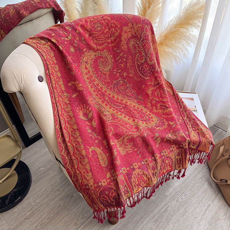 Chal de Jacquard con Flecos de Poliéster Térmico para Primavera