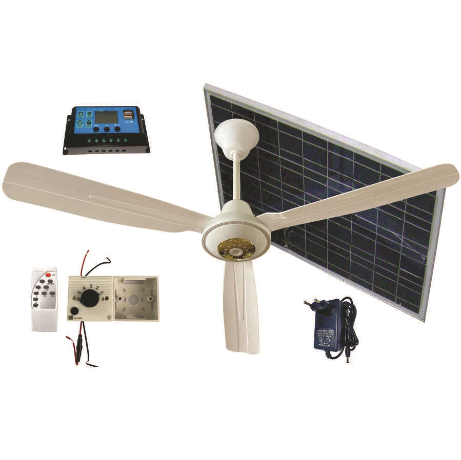 AC&DC 带太阳能板 遥控 壁控 宽电压 直流 应急  变频 50寸吊扇