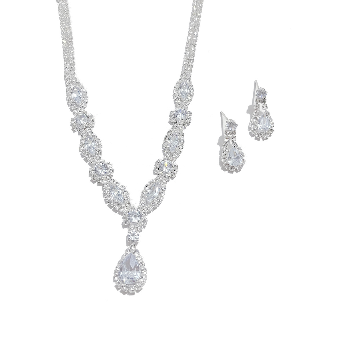 Europeo y americano fresco collar nupcial pendientes joyería traje ZIRCON boda banquete joyería vestido de boda accesorios N867