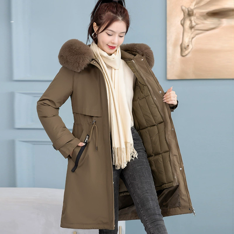 Женская зимняя новая утолщенная съемная подкладка 2023 года, приталенная пуховая куртка с хлопковой подкладкой, модная
