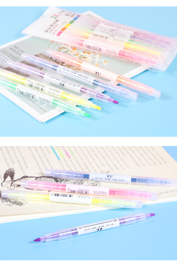 Fashion Candy Color Double-headed Fluorescent Pen Stationery 1 Piece display picture 2