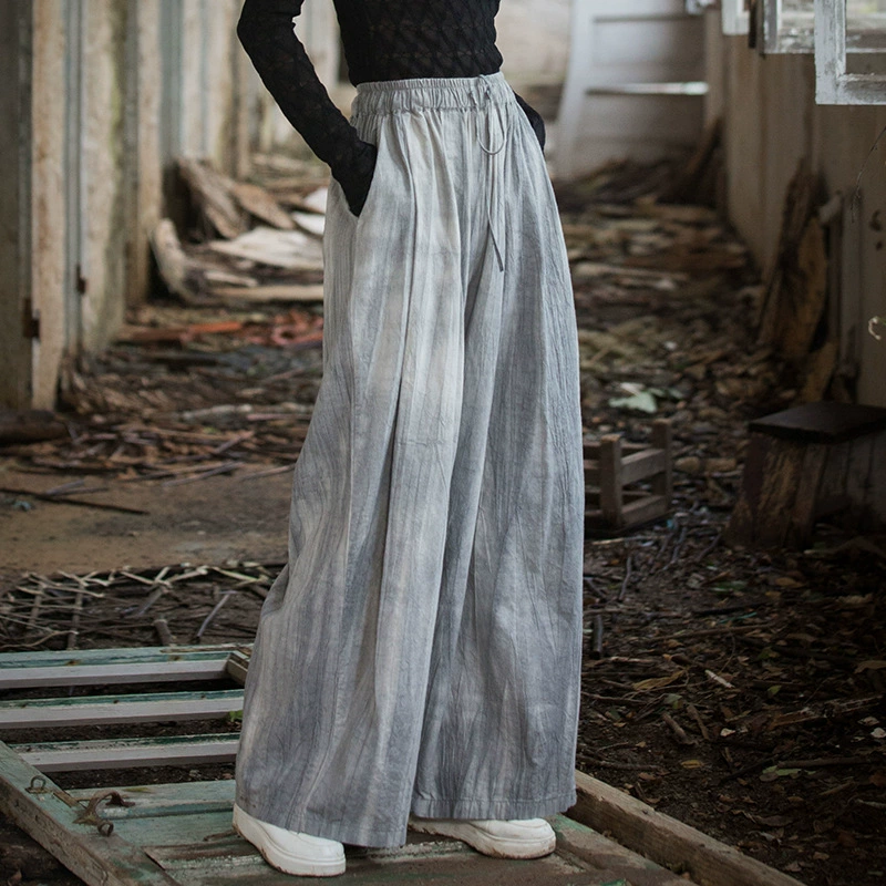 Новые женские брюки из хлопка и льна на осень/зиму, ручной работы, с эффектом тай-дай, свободные, мягкие, повседневные, универсальные, длинные, широкие штанины