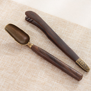 W Kung Fu Tea Set Accessories Black Sandalwood Solid Wood Tea Clip Three-Piece Set Non-Slip Tweezers Tea Spoon Tea Cup Tea Clip Tea L