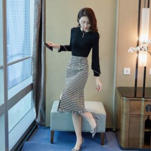 秋装新款女套装裙毛衣两件套套装针织女2025时尚女装套裙女千鸟格