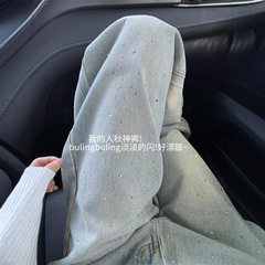 烫钻设计感阔腿牛仔裤女2025秋季新款高腰宽松显瘦烫钻重工直筒裤