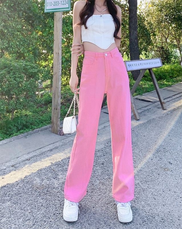 [7 colors] colorful wide leg pants women's high waist SAG 2022 spring and autumn slim jeans women's high street pants