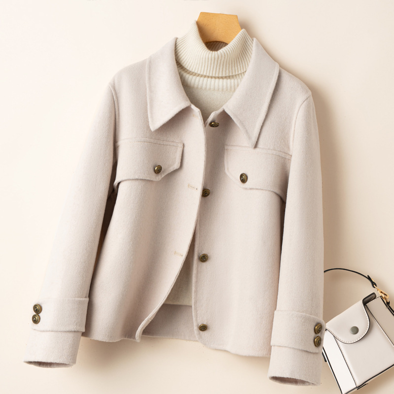 2025 New Style Tweed Double-Sided Wool Coat for Women, Autumn and Winter Short Fashion Woolen Coat for Petite Figures, Thick